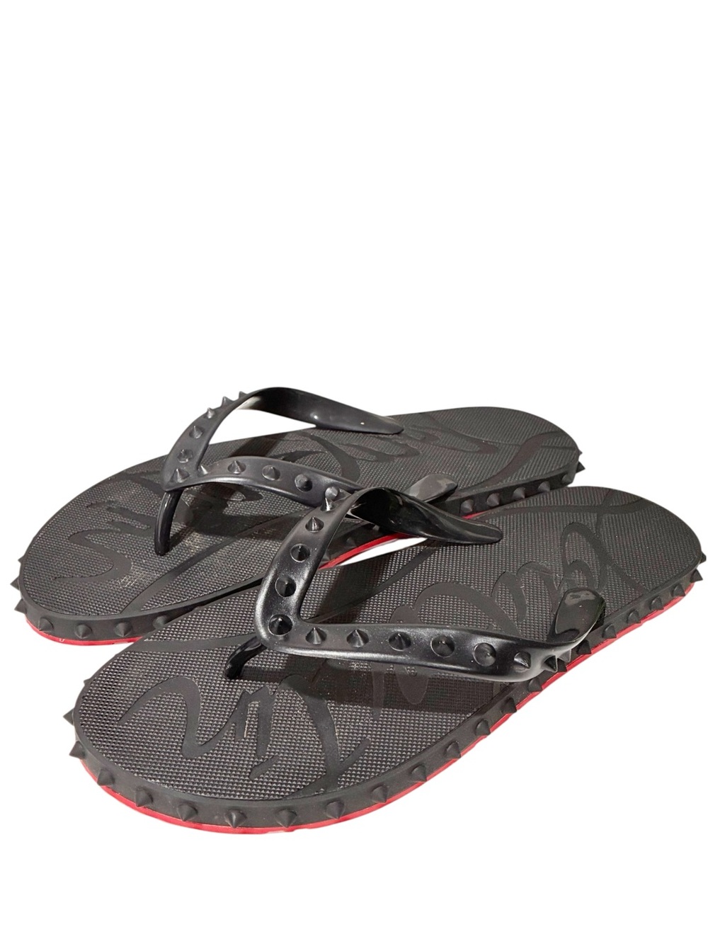 Christian Louboutin Super Loubi Rubber Flip Flop Women's Black Spike Red Bottom